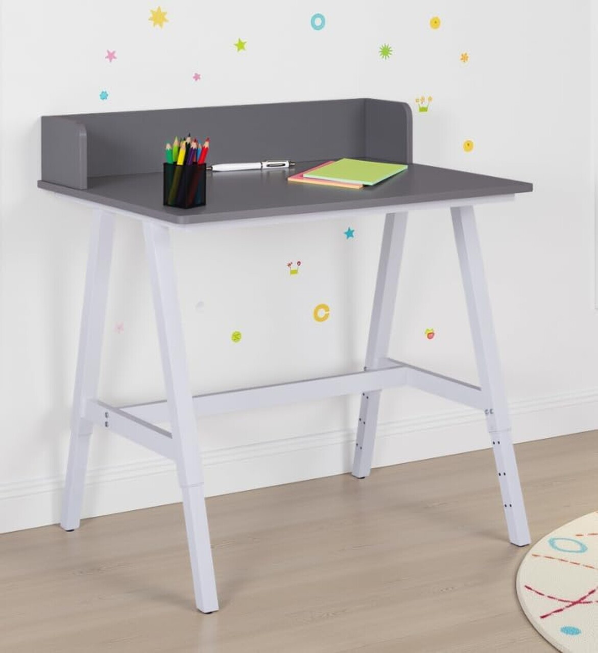 Birou pentru copii Emmelie, Inter Link, 80x60x85 cm, MDF, alb/gri