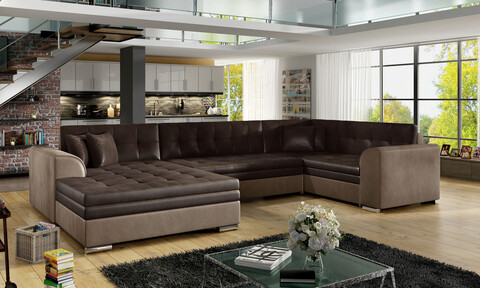 Coltar extensibil stanga 5 locuri ELTAP, Damario, 338x189x78 cm, lemn/poliester, maro inchis/maro deschis