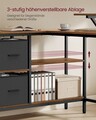 Birou in forma de L / birou de colt, Vasagle, Gaming Desk, reversibil, cu suport monitor, rafturi, cosuri, 105x135x89.5 cm, PAL/otel, maro rustic