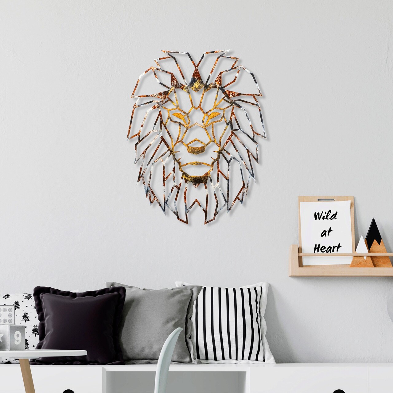 Decoratiune de perete, Lion, Metal, 40 x 50 cm, Multicolor