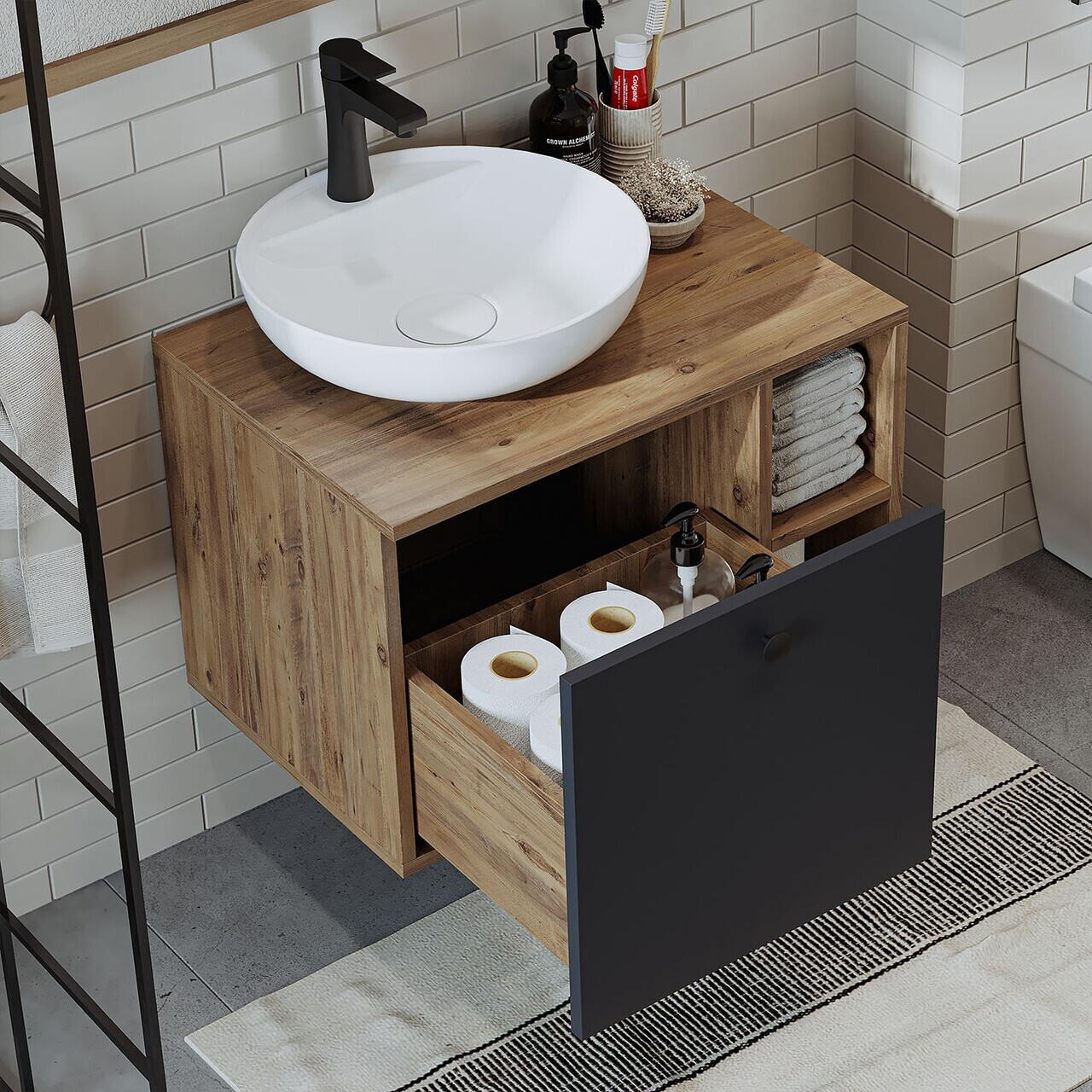 Set Dulap de Baie cu Chiuvetă și Oglindă (3 Piese), Hanah Home, 2471, MDF, Pin Atlantic / Antracit — imaginea 5