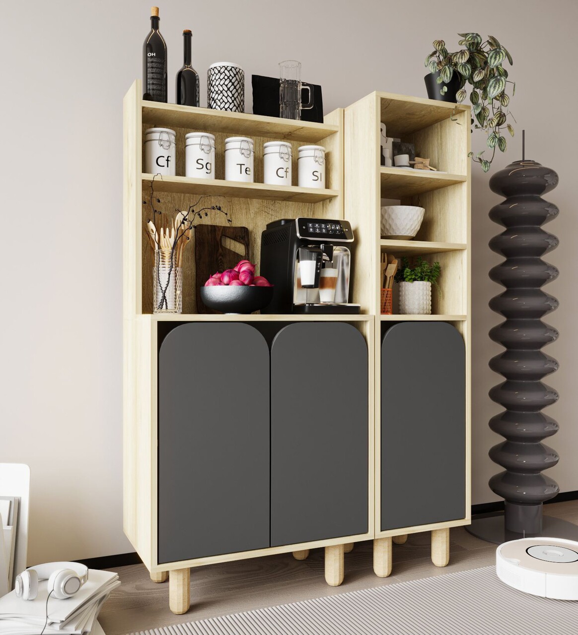 Dulap multifunctional, Hanah Home, Parma 3, 105x155x40 cm, PAL, Stejar safir / Antracit - view 2