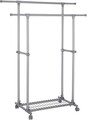 Suport dublu pentru umerase, Songmics, extensibil, mobil, 87-150x52x166 cm, max 70 kg, otel, gri