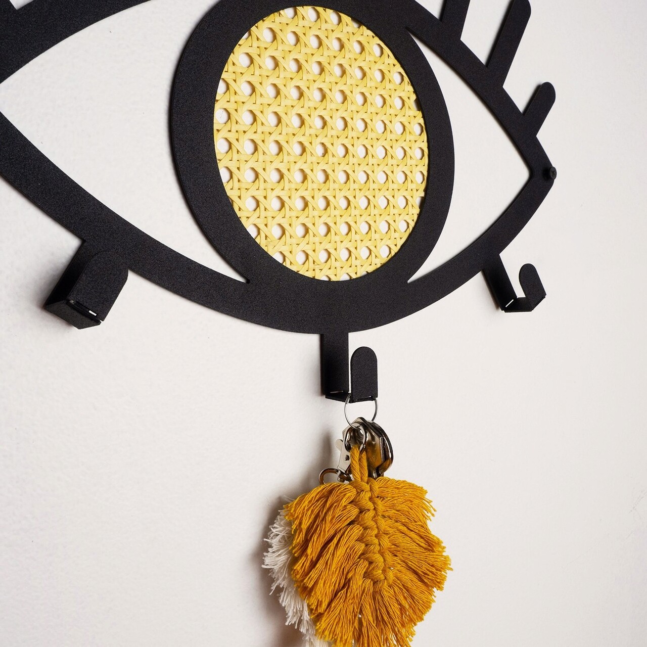 Cuier de perete, Rattan Eyes Metal Wall Hanger, 35x30 cm, Otel, Negru