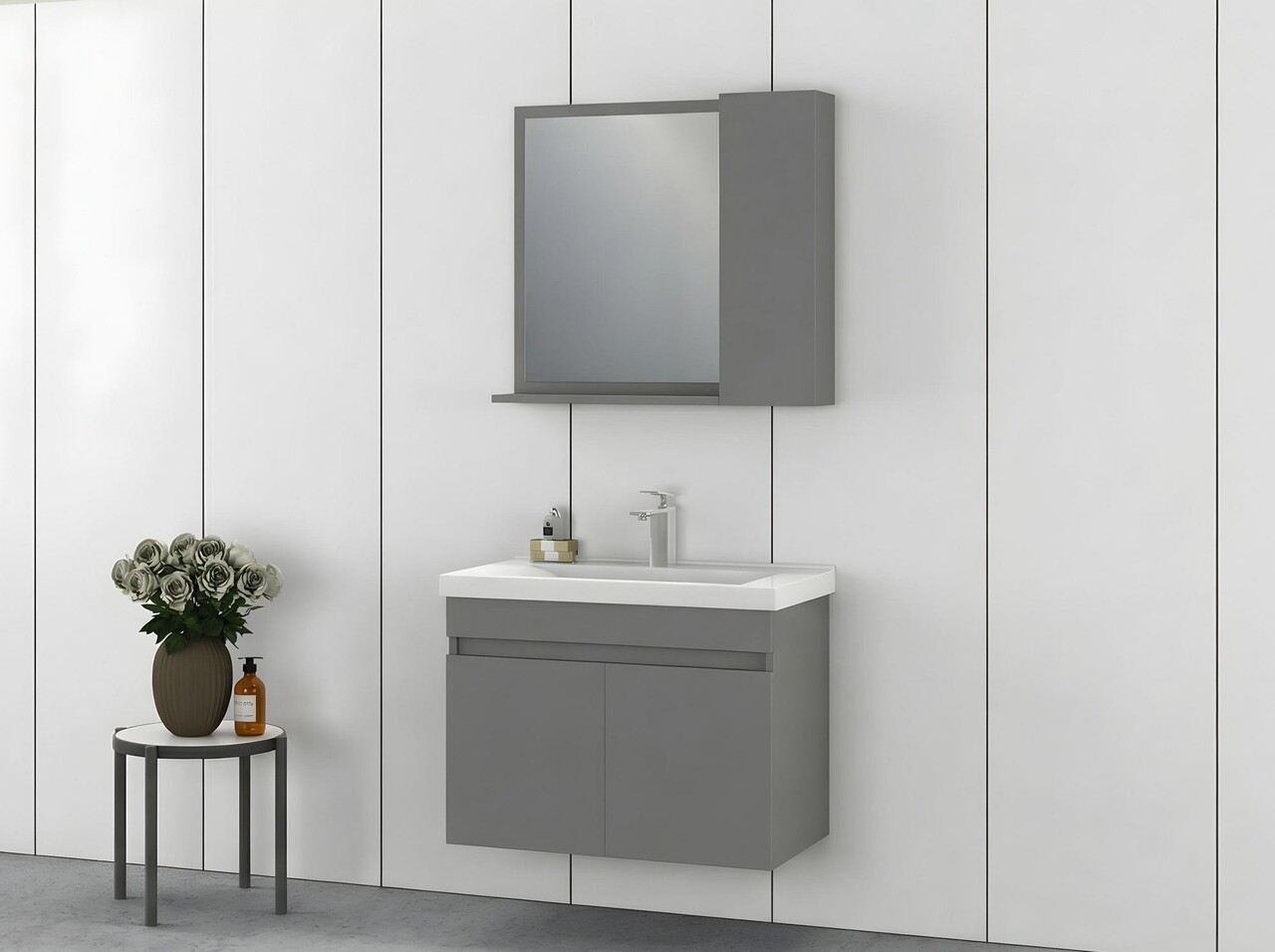Set mobilier de baie (2 piese), Hanah Home, Amore 80, Gri Mat - view 3