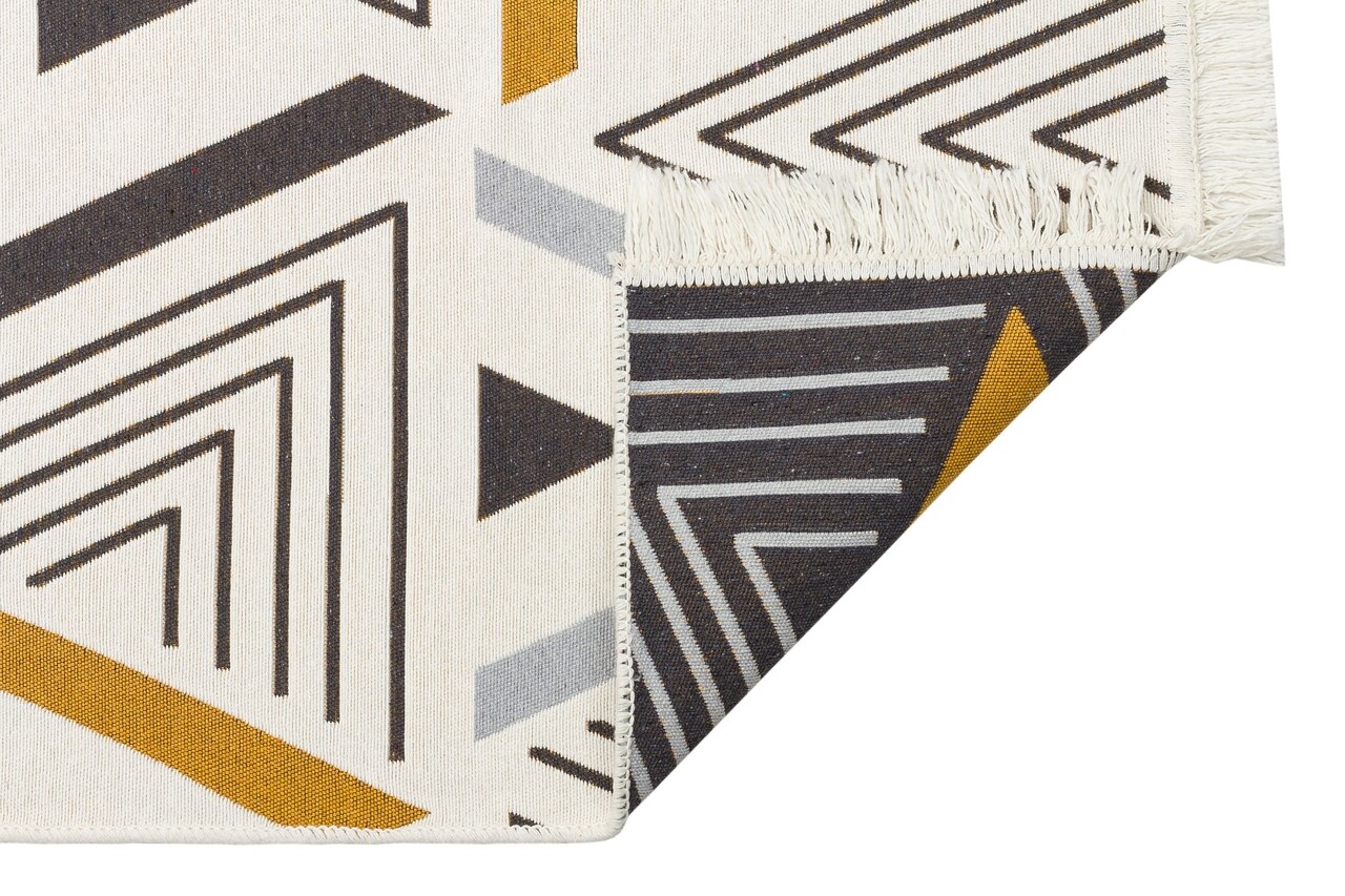 Covor Kilim Cu 2 Fete, Arya 18 Yellow/Grey, Baketo, 100% Bumbac Reciclat, 80x300 Cm