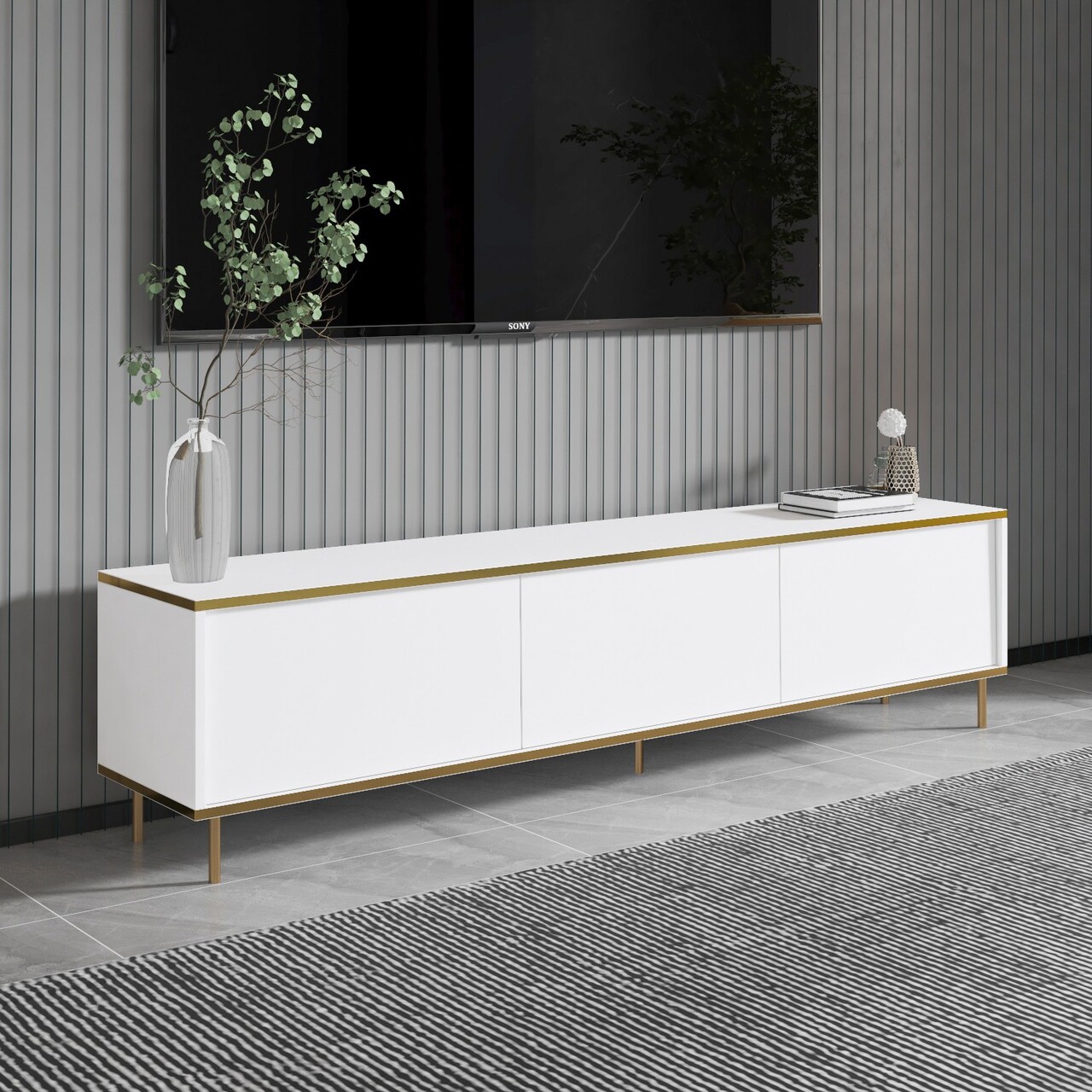 Comoda TV, Inarch, Imaj, 180x45.2x35 cm, PAL, Alb/Auriu - 2 | YEO
