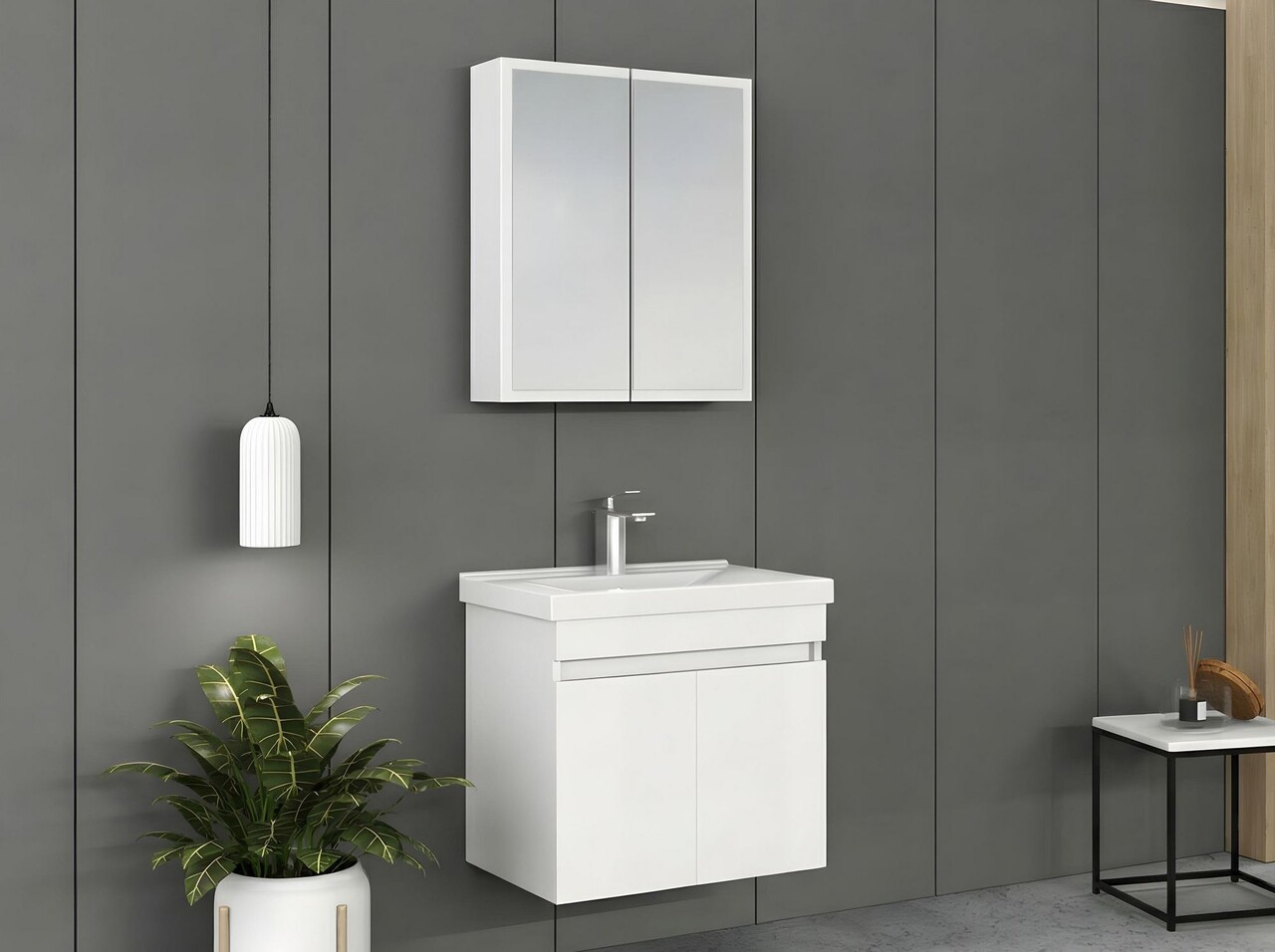 Set mobilier de baie (2 piese), Hanah Home, Foresta 65, Alb mat - view 2