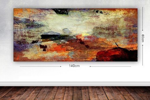 Tablou decorativ orange pattern, tablo center, 60x140 cm, canvas, multicolor