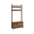 Cuier cu pantofar, Vasagle, Industrial Design, 9 agatatori, 85x30x180 cm, PAL/otel, maro