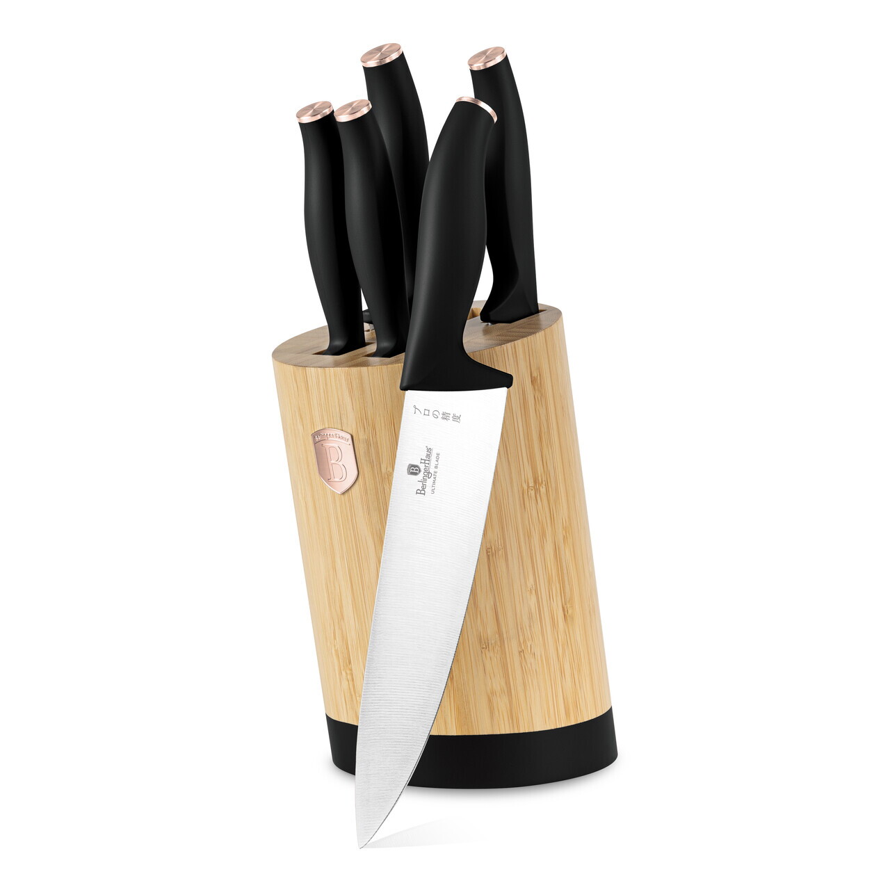 Set 5 cutite cu suport rotund Berlinger Haus, Black Rose, inox/bambus, negru/natur - imagine 11