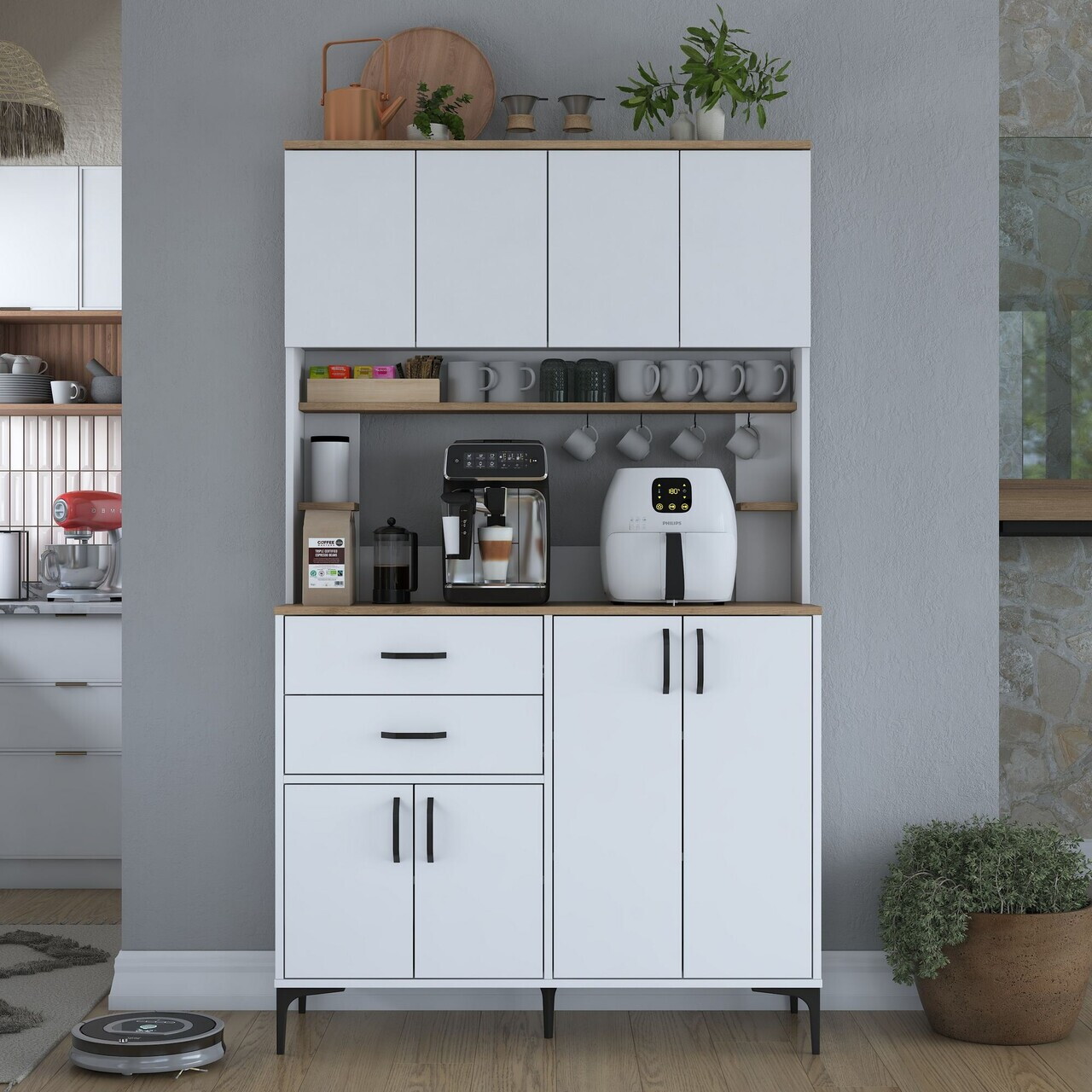 Dulap multifunctional, Hanah Home, JE212, 120x204.2x45 cm, PAL melaminat, Alb/Maro - view 2