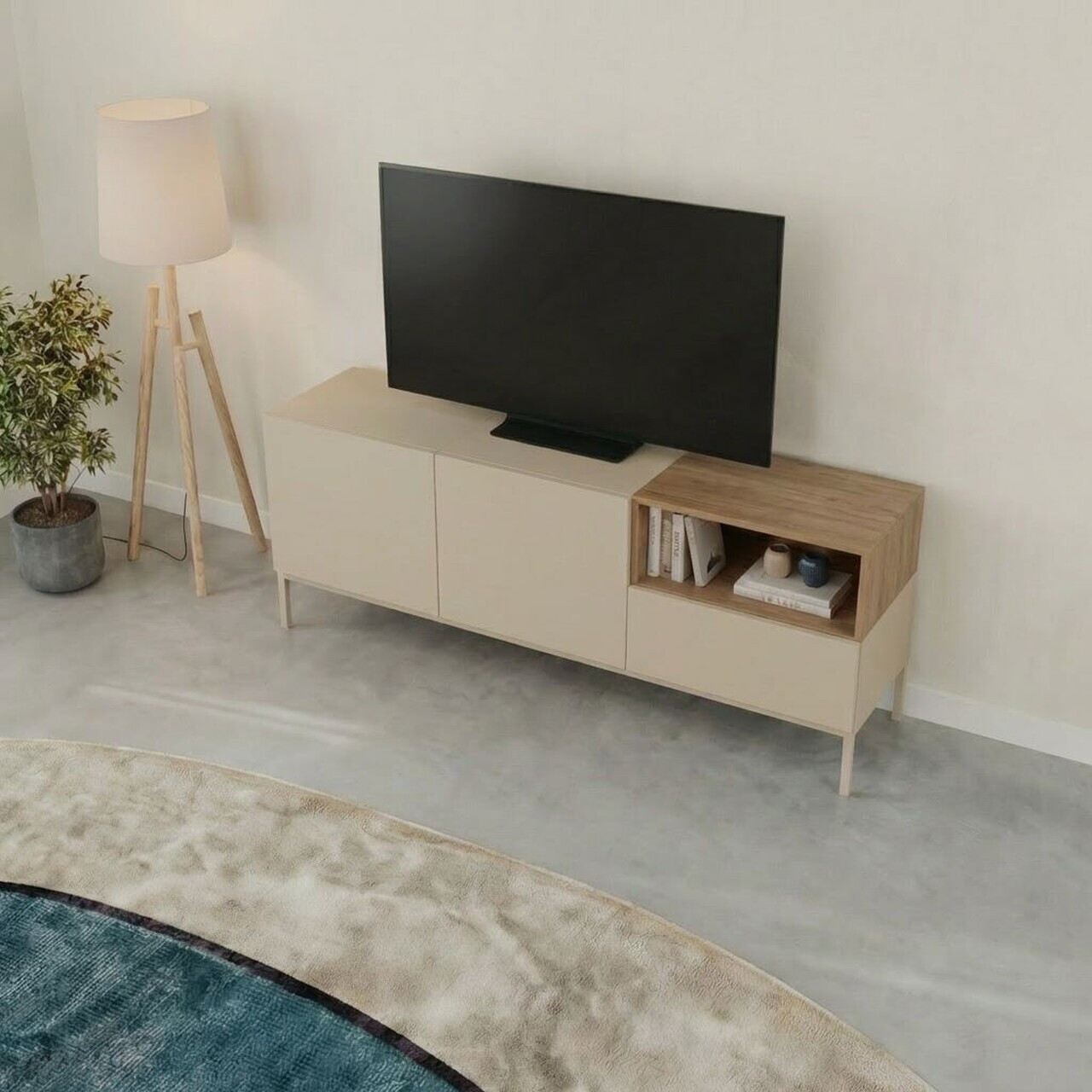 Comoda TV, Hanah Home, Cailin 140, 140x55x41.8 cm, PAL, Santstone / Stejar Sepet — imaginea 2