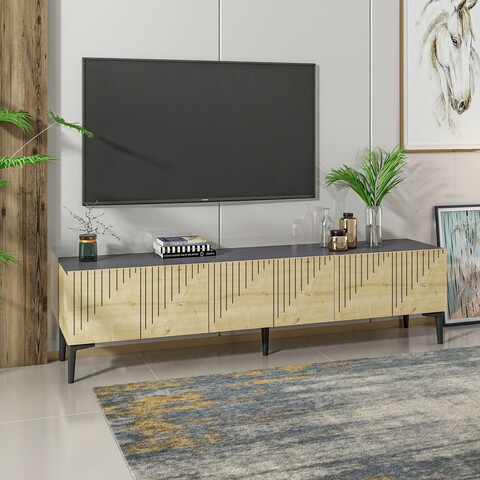 Comoda TV, Olivia, Artemis, 180x45x37 cm, PAL, Stejar safir / Antracit mezoni.ro