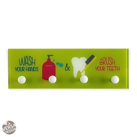 Cuier pentru baie Wash & Brush, Versa, 36x3x12 cm, sticla, verde