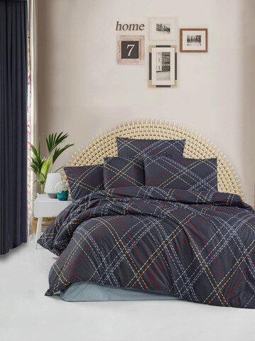 Lenjerie de pat dubla Super King (FR), Briana – Navy Blue, Victoria, Bumbac Ranforce (FR)