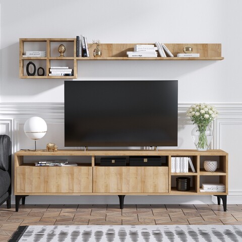 Mobilier pentru living debbie, emerald, 2 piese, 180x35x52 cm, natural