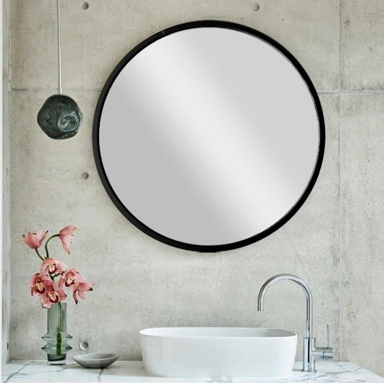 Oglinda Decorativa, Neostill, Siyah Metal Çerçeve Yuvarlak Ayna A710, 60x60x2.2 Cm, Negru