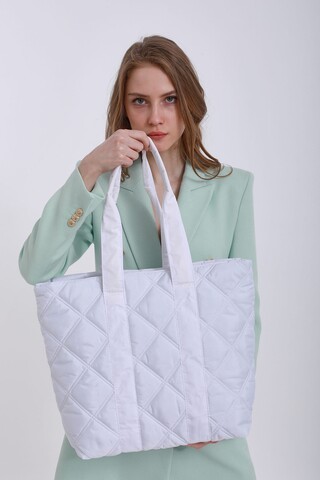 Geanta shopper, Madamra, 21KT12-002 - White, textil, alb