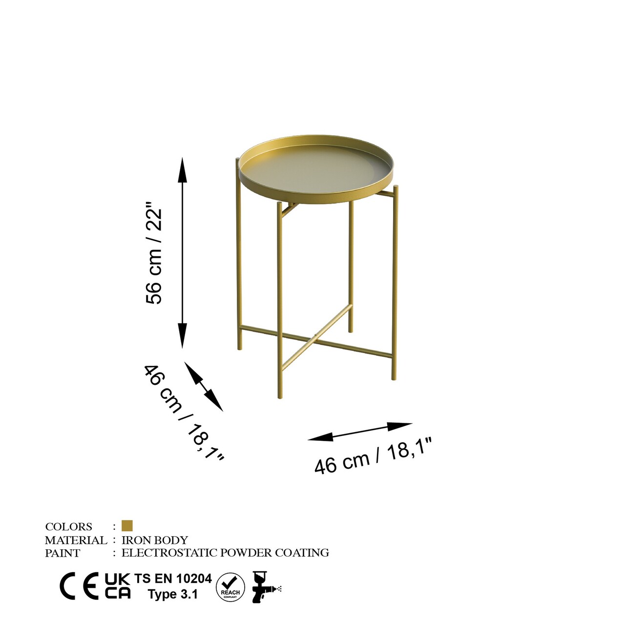Masuta de cafea, Cerritos, Shb-007-A, 46x56x46 cm, Metal, Auriu