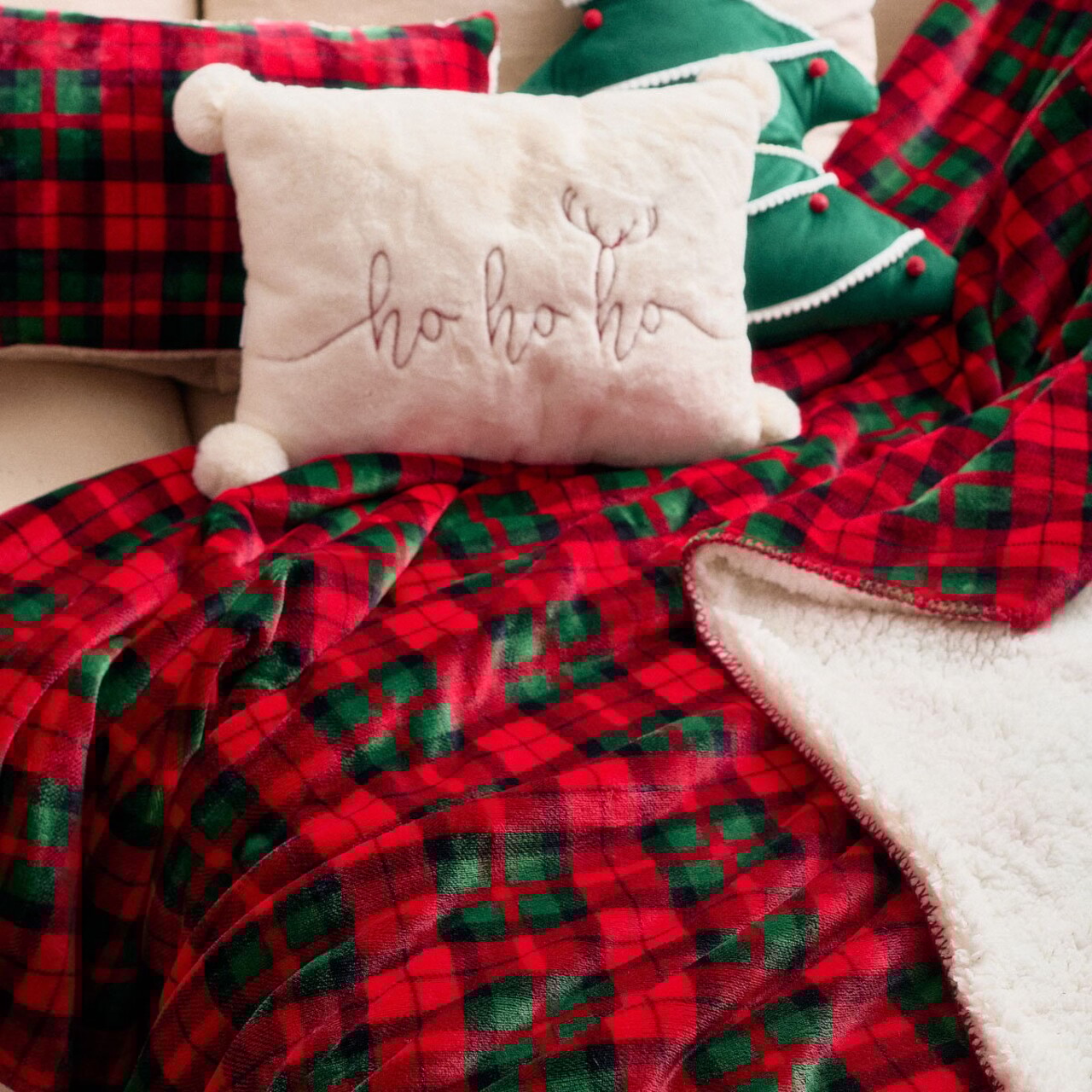 Patura Tartan, Homla, 150x200 cm, poliester, rosu/verde - 2 | YEO