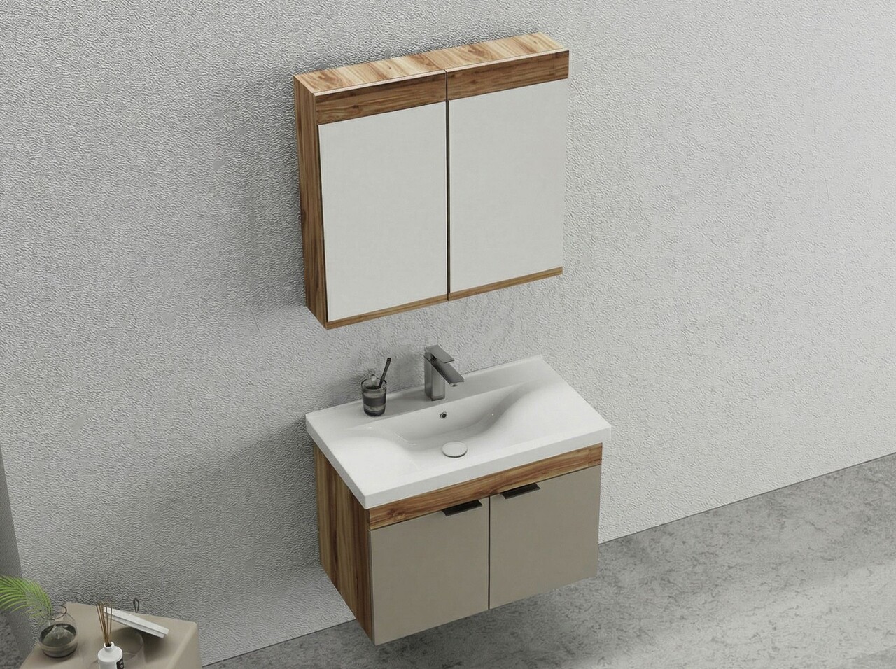 Set mobilier de baie (2 piese), Hanah Home, Carıno 80, Pin / Latte - view 2