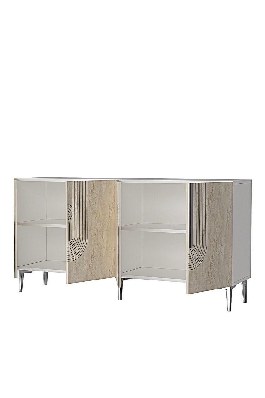 Consola, Hanah Home, Meyra 180, 180x75x32 cm, White / Travertine / Silver — imaginea 6