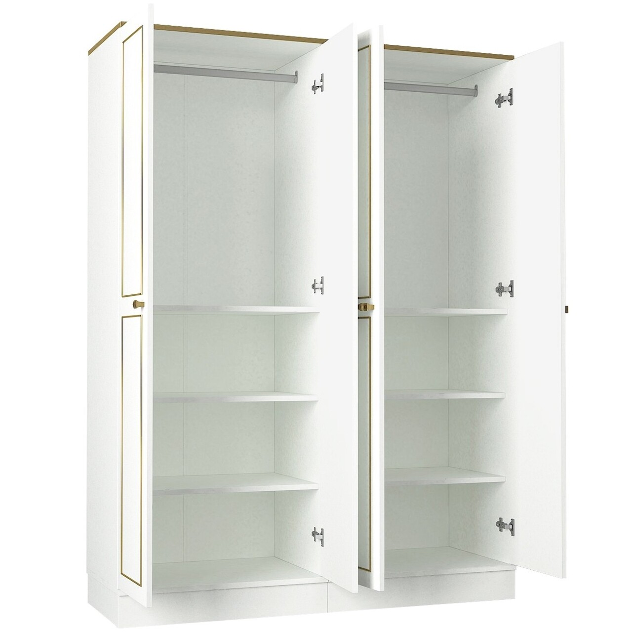 Dulap Pentru Haine Ravenna 4 Kapili White, Talon, 140 X 47.2 X 194 Cm, Alb/auriu