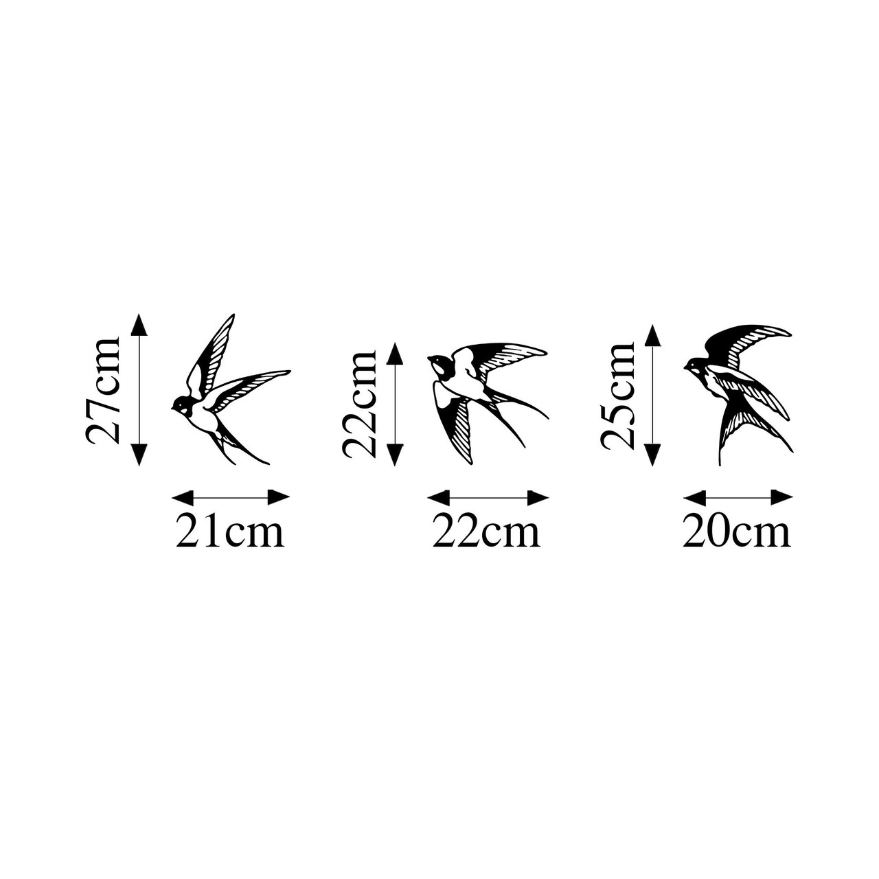 Decoratiune de perete, Swallows, Metal, 21 x 27 cm, Negru