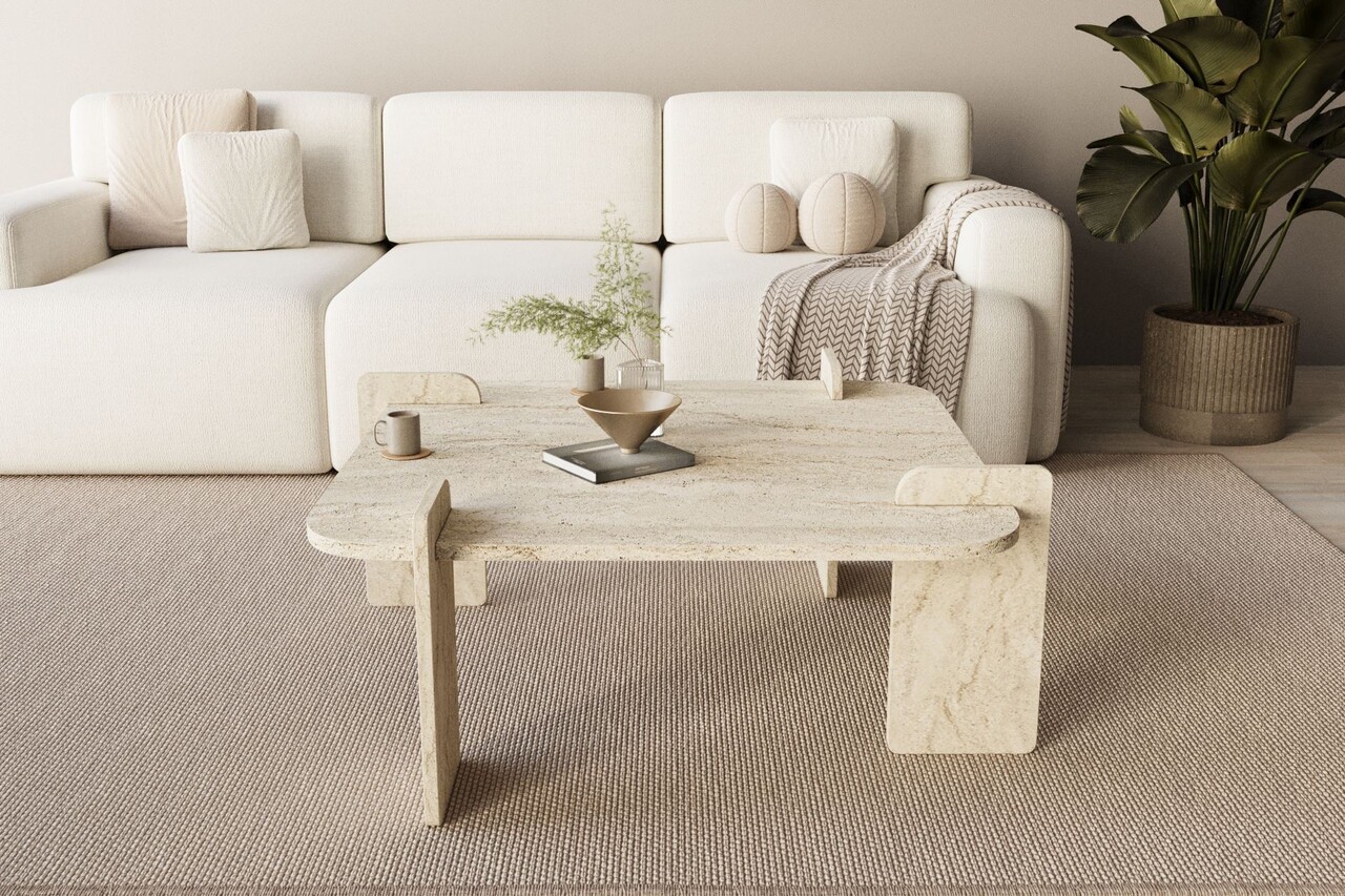 Masuta de cafea, Hanah Home, Woog, 90x35x90 cm, Travertin - view 2