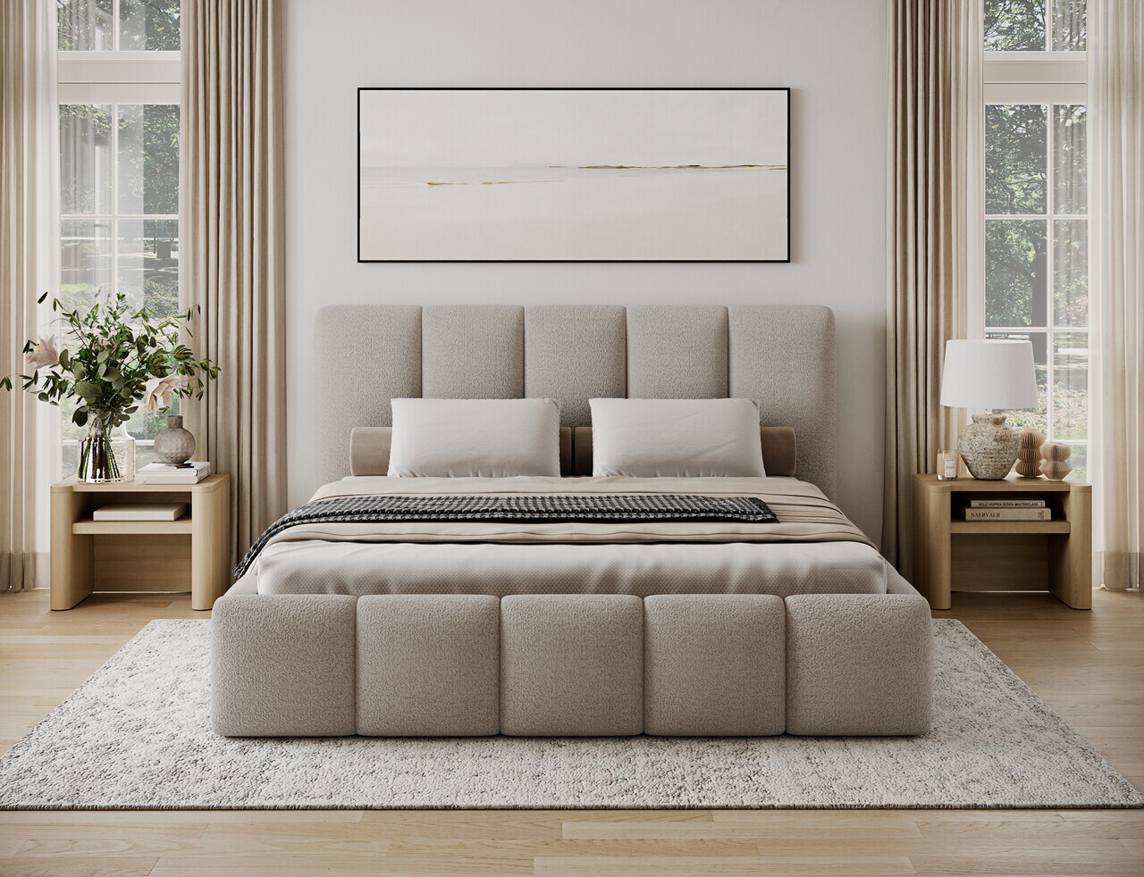Pat tapitat cu somiera rabatabila si amortizor pe gaz, 180x200 cm, ELTAP, 164-SET2-1.8, Edvige, lemn/poliester, bej inchis - view 2