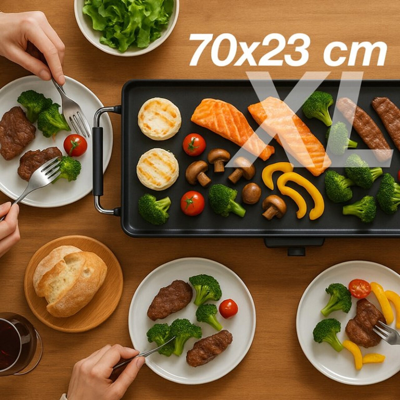 Gratar Teppanyaki XL, Beper, 2000W, 70x23 cm, aluminiu, negru - imagine 4