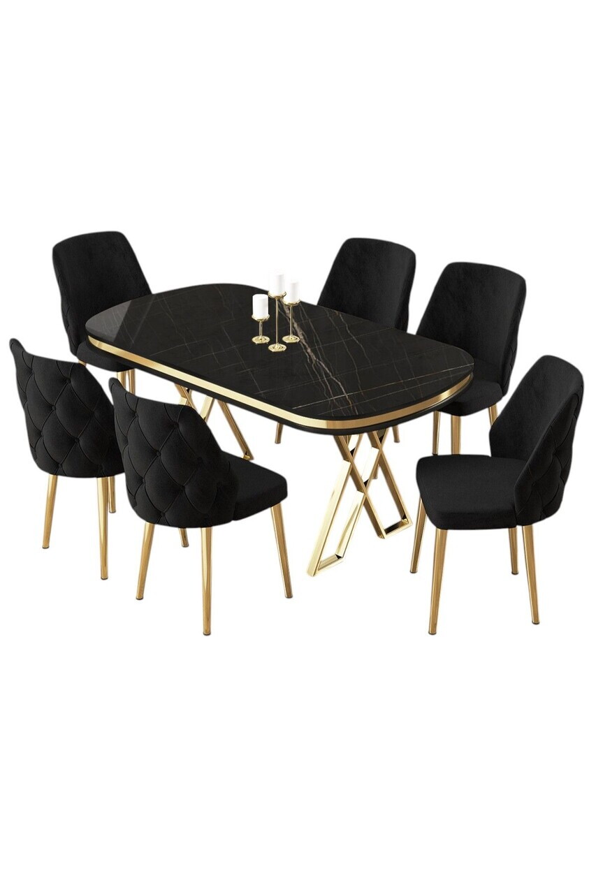 Set masa si scaune (7 piese), Hanah Home, Afe, Sonata / Auriu / Negru — imaginea 2