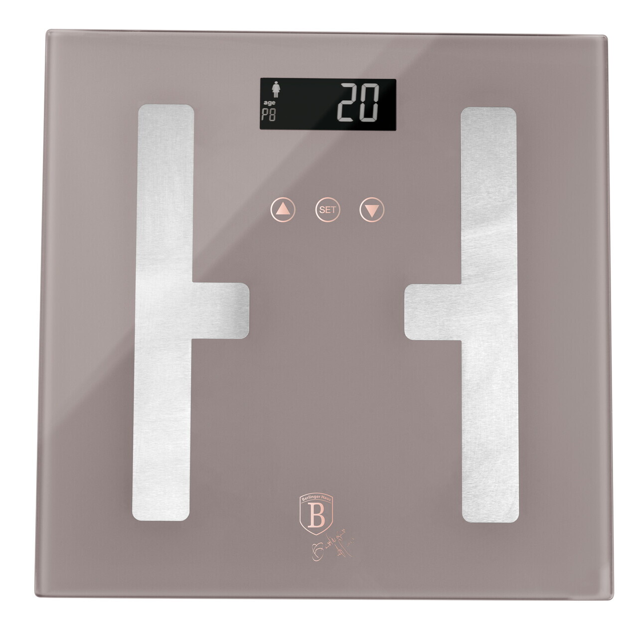 Cantar digital pentru baie Berlinger Haus, Taupe, 30x30 cm, max 180 kg, sticla temperata, taupe mat - imagine 5