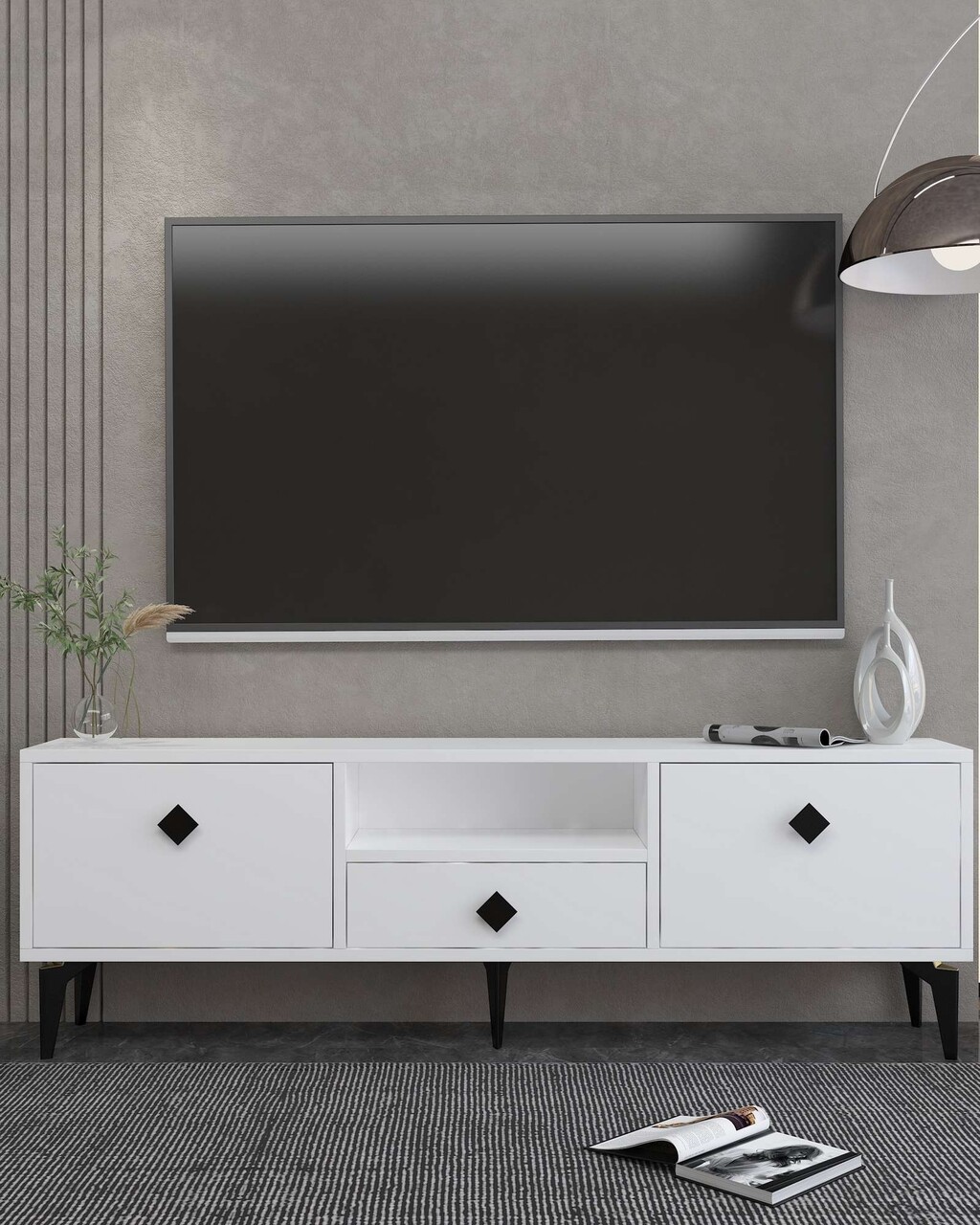 Comoda TV, Hanah Home, 1304-DROP-1, 140x49x30 cm, PAL , Alb/Negru - view 2