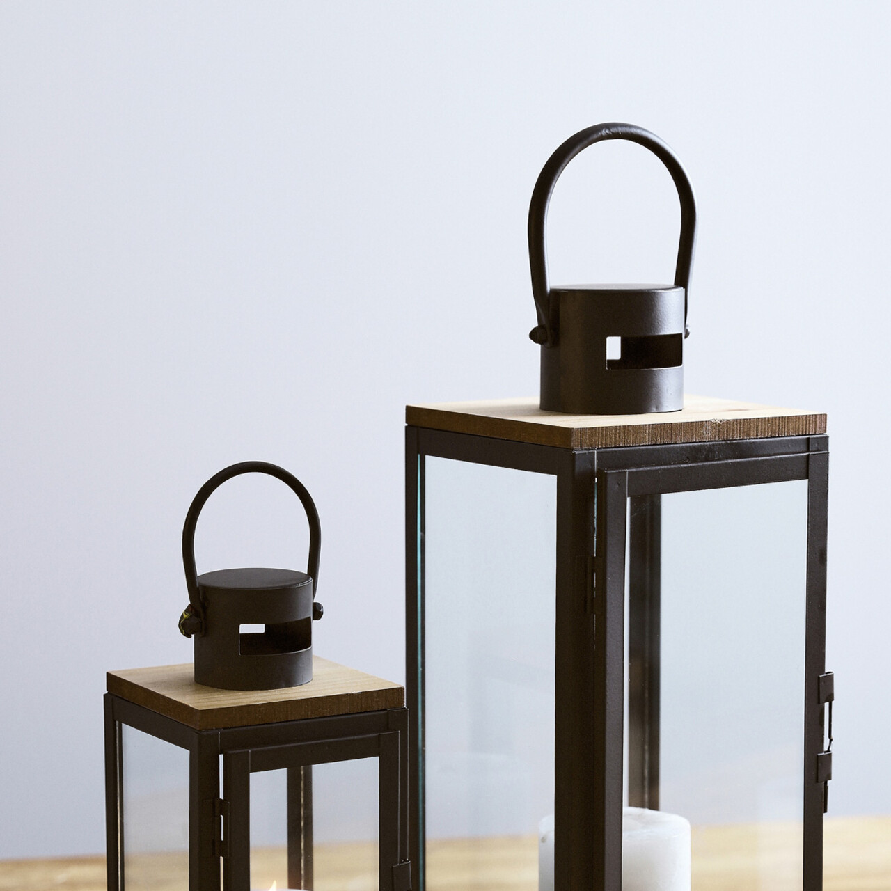 Felinar Hogen, Homla, 15x14x37 cm, metal/sticla, negru/transparent