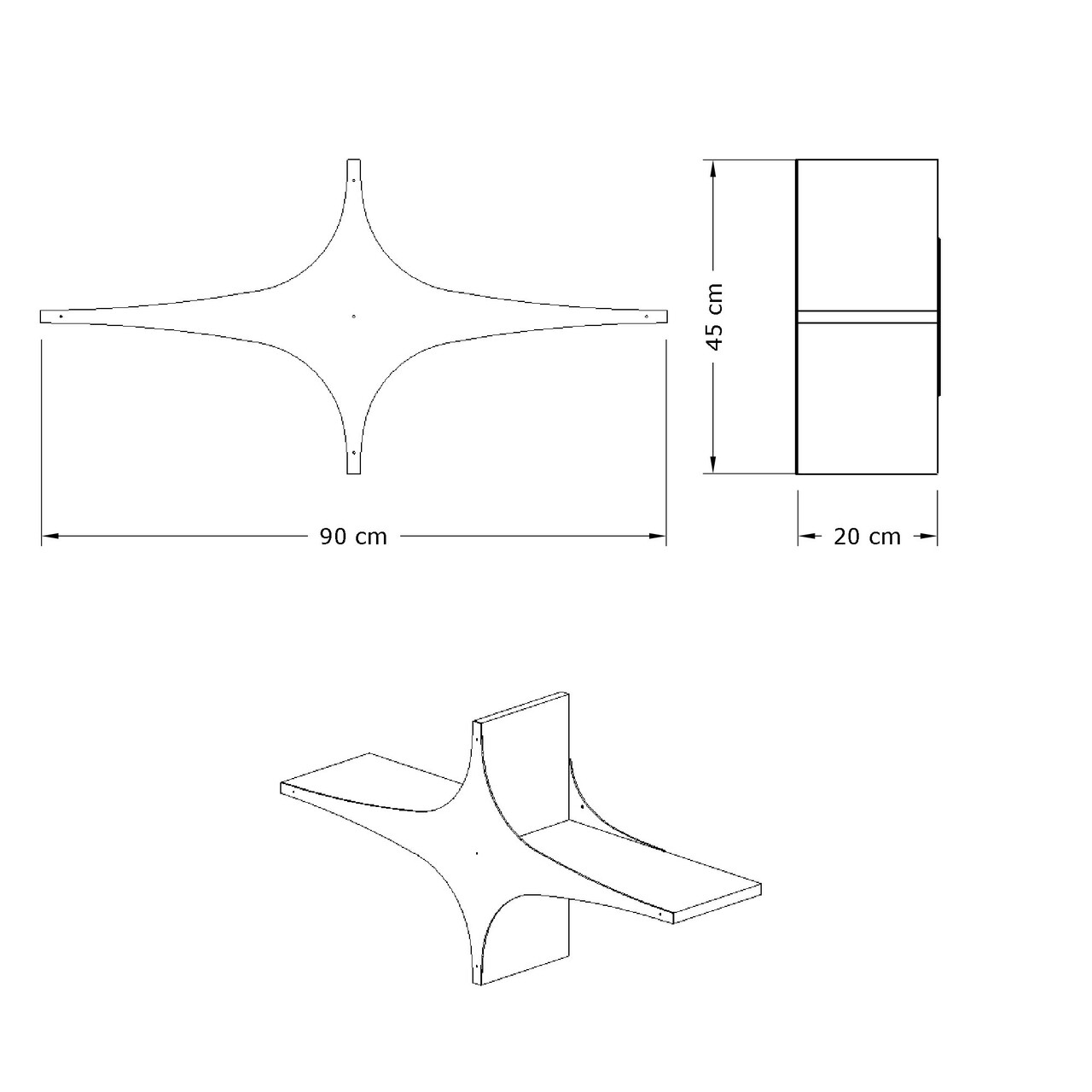 Raft de perete, Decormet, Susen, 90x45x20 cm, Alb/Negru