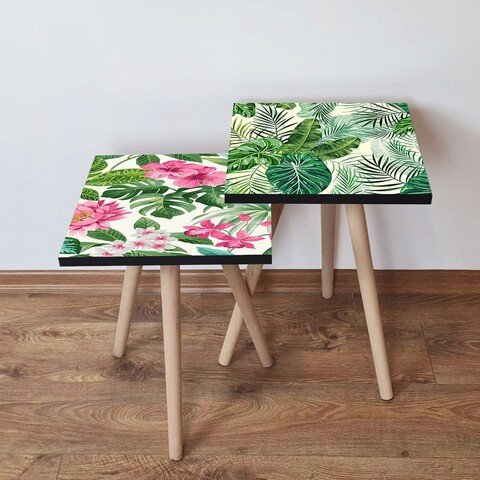 Set masute 2 piese, leona, 2shp494, roz/verde/alb