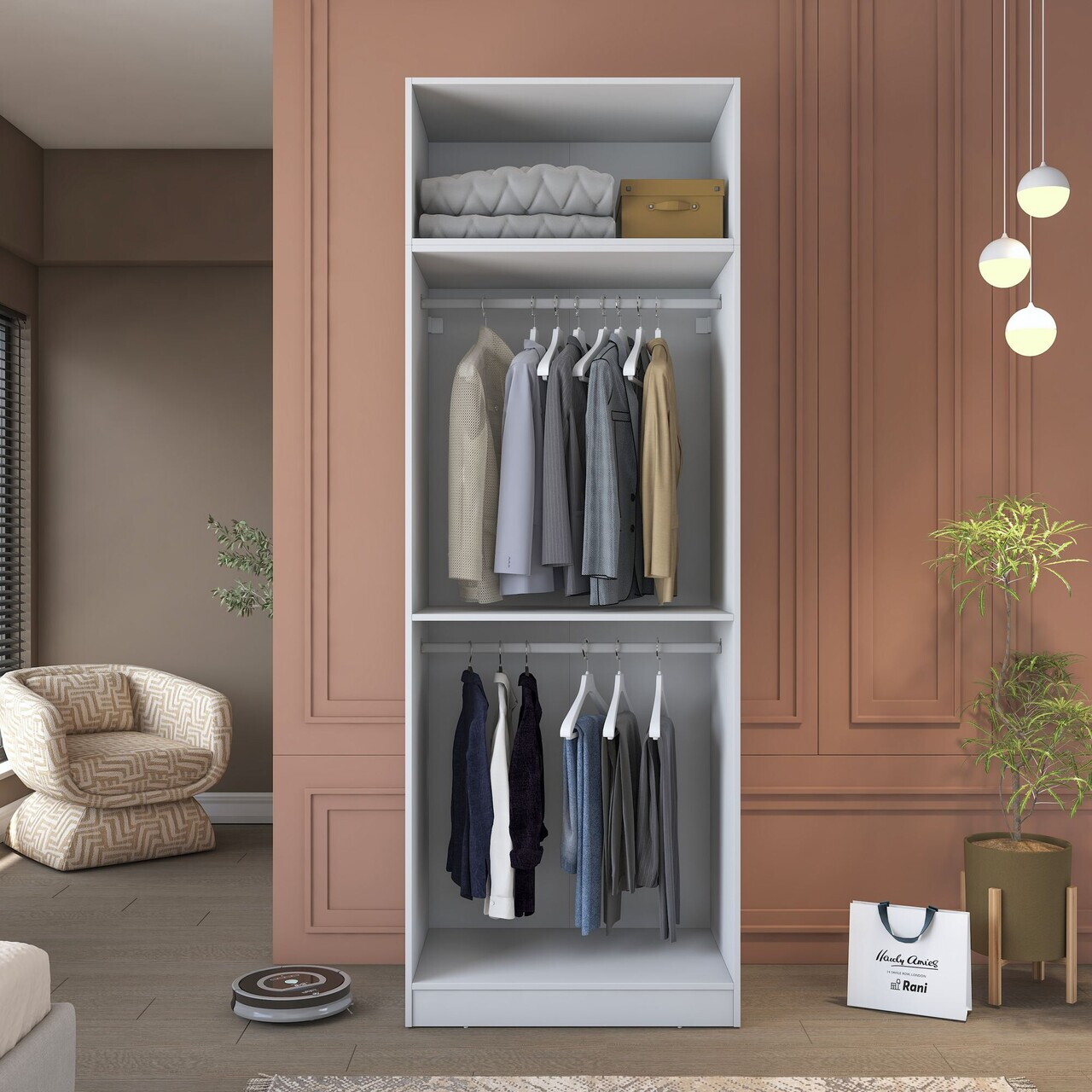 Dulap pentru haine, Hanah Home, BA209, 90x255x57.5 cm, PAL melaminat, Alb - view 6