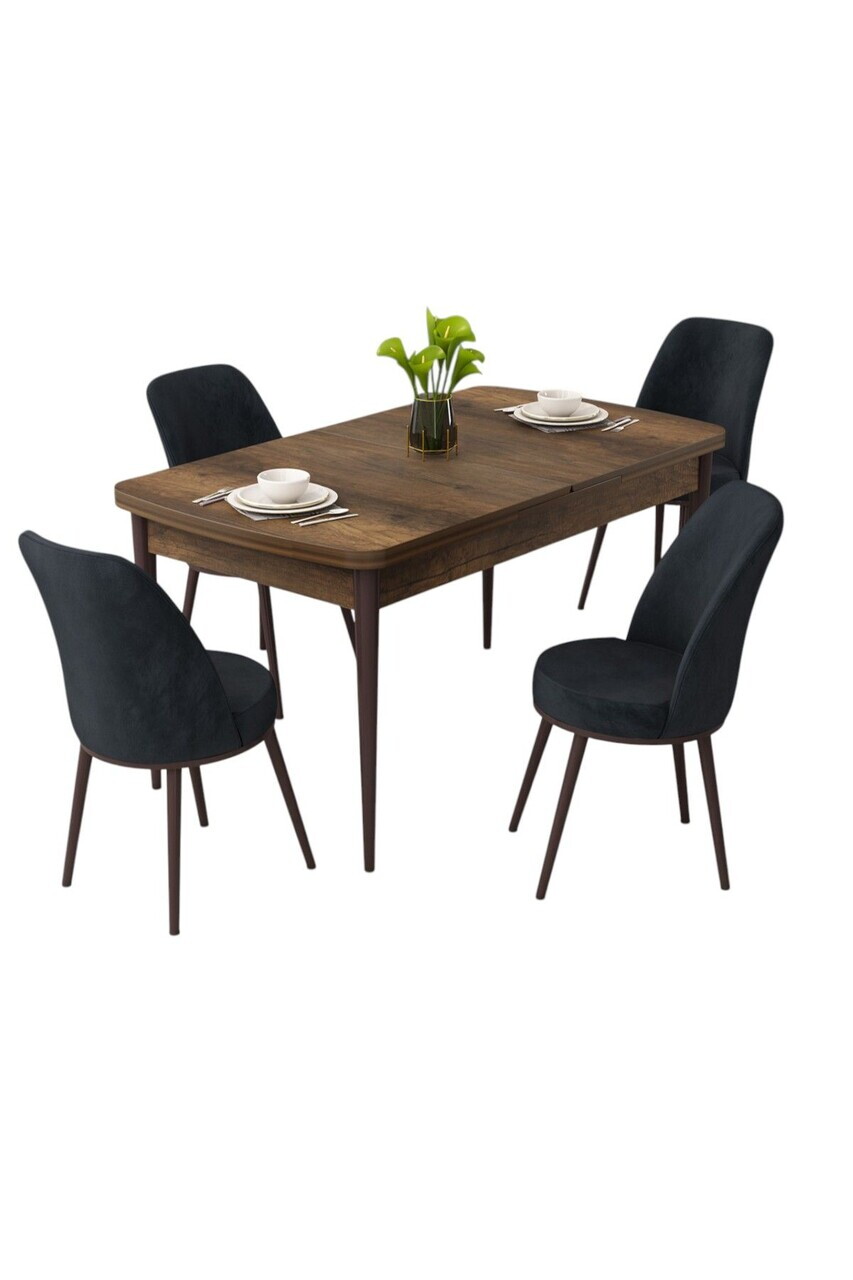 Set masa extensibila si scaune (5 piese), Hanah Home, Rax, Model baroc din lemn / Antracit — imaginea 2