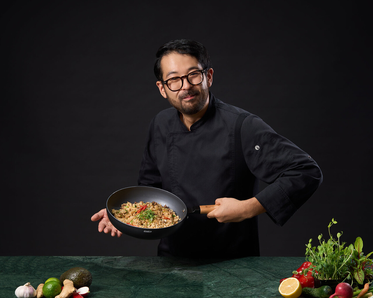 Tigaie Wok cu capac, Samurai Gourmet by Rikito Watanabe si Cooking by Heinner, 26x7.5 cm, aluminiu, negru/natur - imagine 10