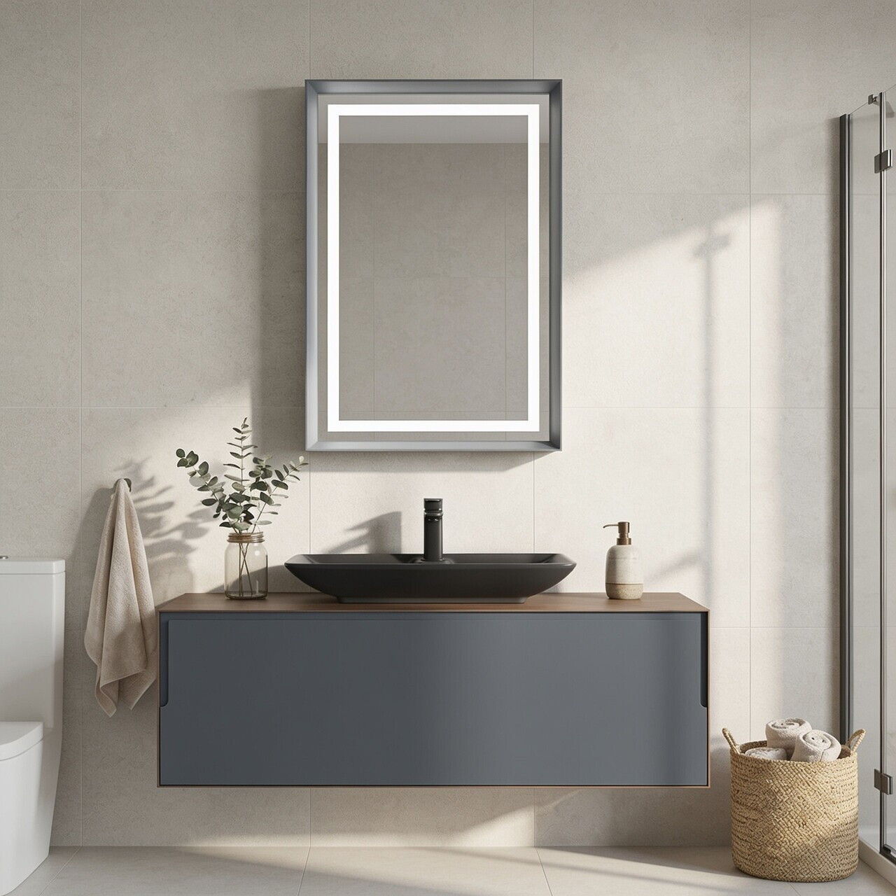 Set Dulap de Baie cu Chiuvetă și Oglindă (2 Piese), Hanah Home, Craft 120, Nuc / Antracit