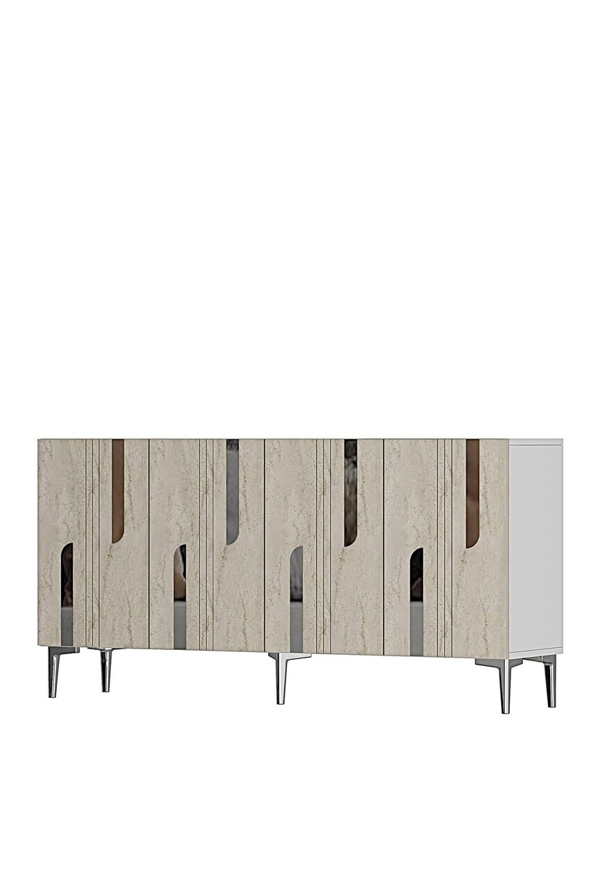 Consola, Hanah Home, Nota 150, 150x75x32 cm, White / Travertine / Silver — imaginea 4