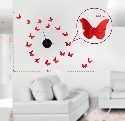 Sticker decorativ cu ceas butterflies, mauro ferretti, 100x80 cm, plastic