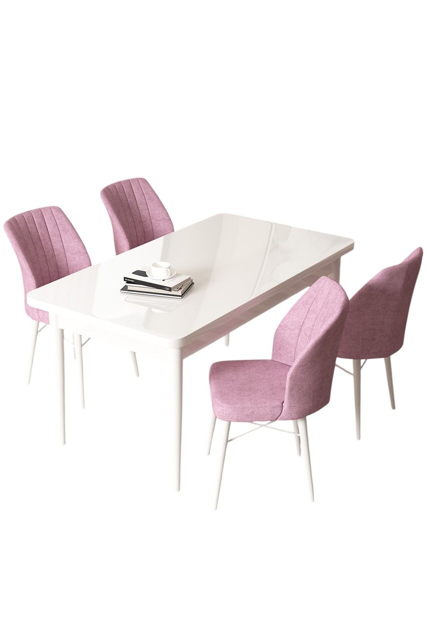 Set masă și scaune (5 bucăți), Hanah Home, Arp, Alb/Roz - view 2