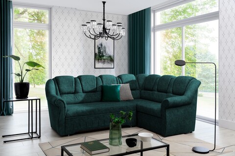 Coltar extensibil dreapta 3 locuri ELTAP, LII-092, Lord II, 243x195x112 cm, lemn/poliester, verde inchis
