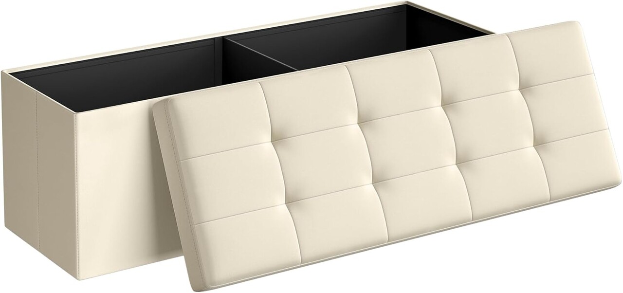 Bancheta cu spatiu depozitare, Mazie, Songmics, 110x38x38 cm, MDF/imitatie in, crem - 2 | YEO