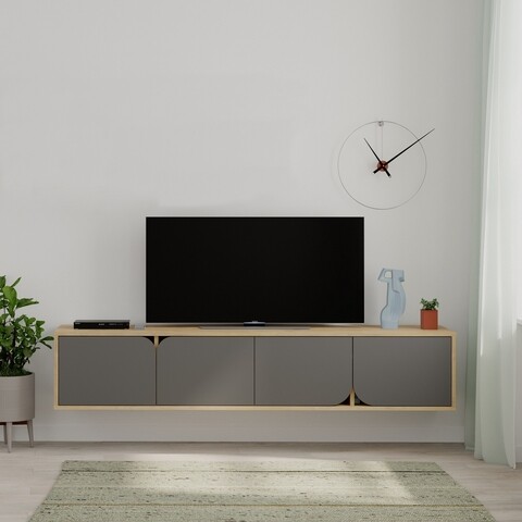 Comoda TV, Decortie, Spark, 180 x 35 x 35.6 cm, pal melaminat, antracit/stejar