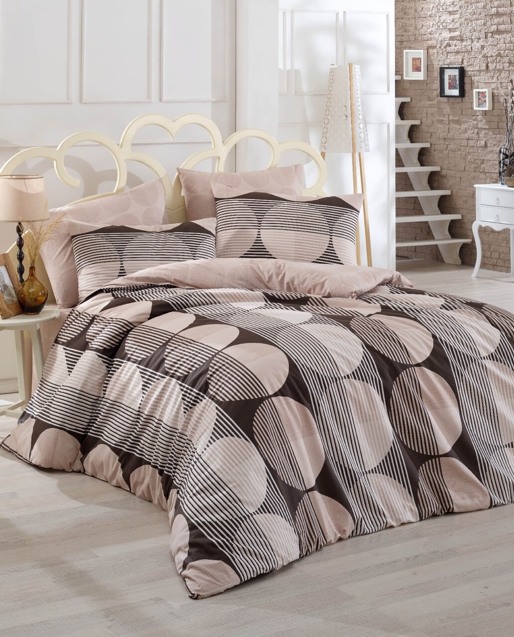 Lenjerie De Pat Pentru O Persoana Zara V3, Majoli Home Collection, 3 Piese, 160x240 Cm, Bumbac Ranforce, Maro