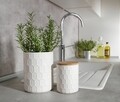 Recipient depozitare cu capac, Wenko, Maya, 1.3 L, 13 x 17 x 13 cm, ceramica/bambus